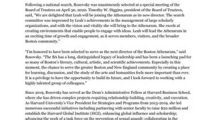 Park Square has placed Leah Rosovsky as Director of the Boston Athenaeum
