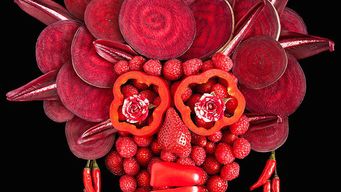 Faces made from fruit and vegetables