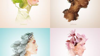 Double exposures in portraits representing seasons