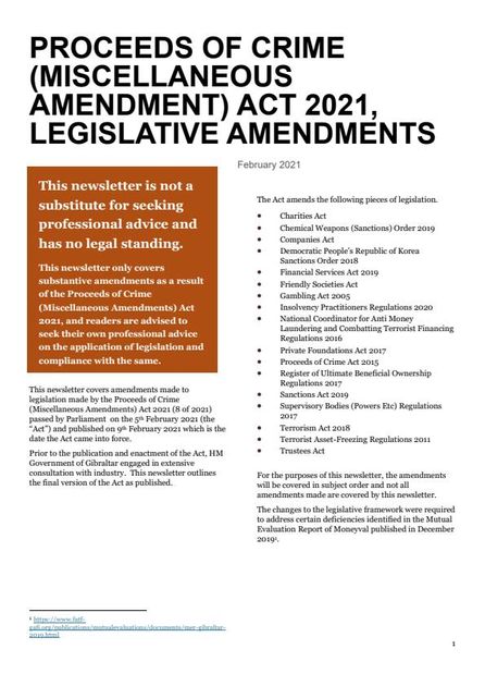 Updates To Gibraltar S Aml And Cft Legislation February 2021 Roy Balestrino