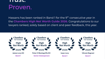Hassans ranked Band 1 for ninth consecutive year in Chambers High Net Worth Guide 2026.