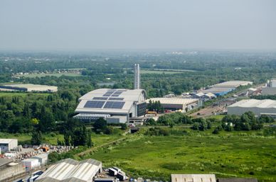 View from a plane of the Colnbrook Incinerator, Berkshire.  Expansion of Heathrow Airport might mean the incinerator is demolished.