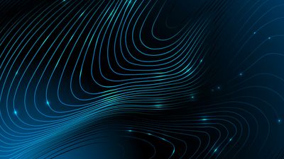Abstract Background. Luminous flowing lines in blue, purple and teal tones over a dark background, evoking themes of energy and futuristic movement. Copy space