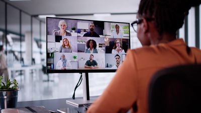 Online Video Conference Webinar On Computer. Business Videoconference