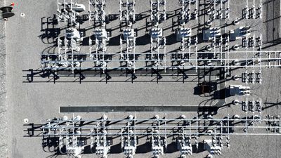 Aerially passing over an array of electrical components associated with an electrical substation