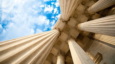 Looking up at the columns of the U.S. Supreme Court