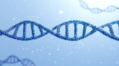 以水平蓝色的DNA双螺旋结构为特色的基因检测背景图，适用于医学诊断和科学研究分析。3D渲染图。