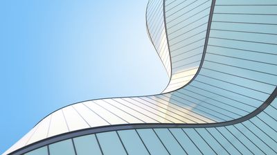 Low angle view of futuristic modern architecture, Skyscraper of corporate office building, Curve shape, 3D rendering.