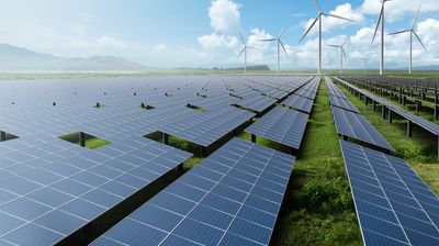 ESG and energy transition concept a solar and wind farm symbolizing decarbonization strategy for a sustainable net zero future