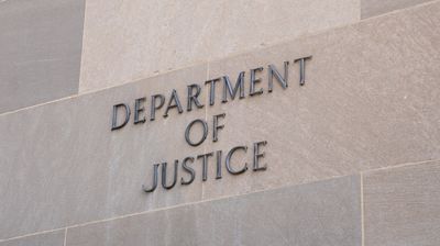Sign at the United States Department of Justice in Washington, DC