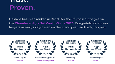 Hassans ranked Band 1 for ninth consecutive year in Chambers High Net Worth Guide 2026.