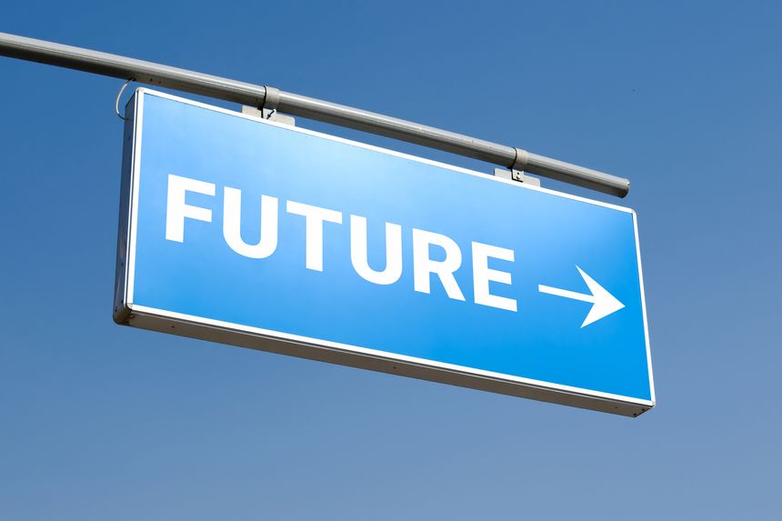 Road Sign with FUTURE and clean blue sky