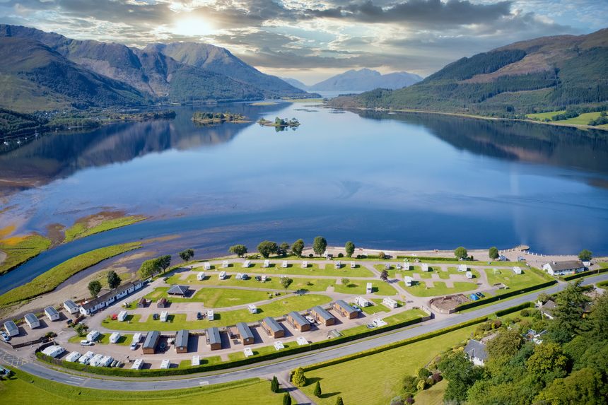 Caravan camping park site at Invercoe in the Highlands Scotland UK