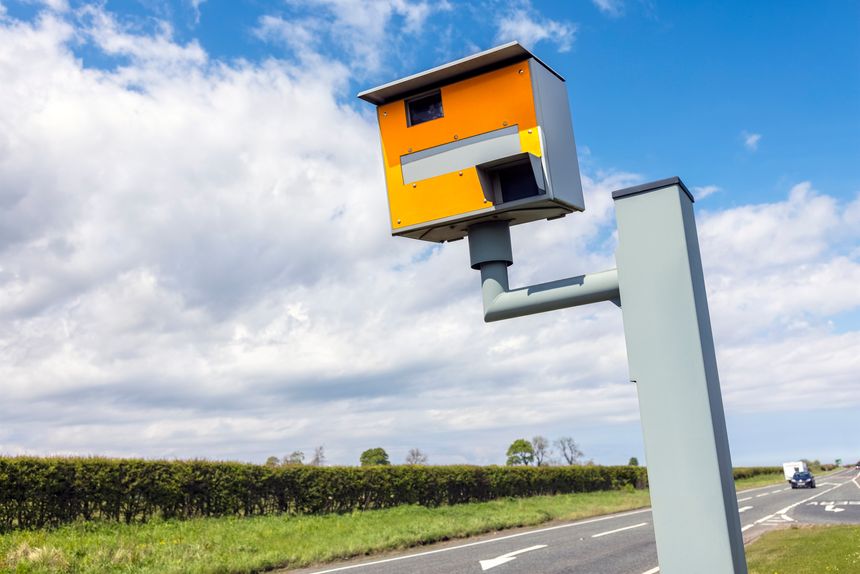 Radar speed camera in the uk against blue sky background