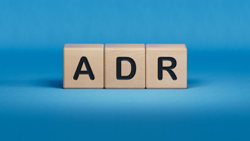 American Depositary Receipt acronym ADR. Business concept.3D rendering on blue background.