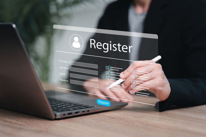 Online registration form,Identity verification,Personal information verification concept, Businesswomen registration online answer questionnaire electronic, Personal information, Info website, Filling