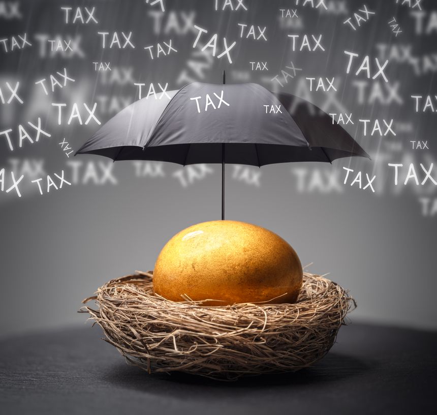 Umbrella protection over golden nest egg for hiding pension retirement savings account from tax