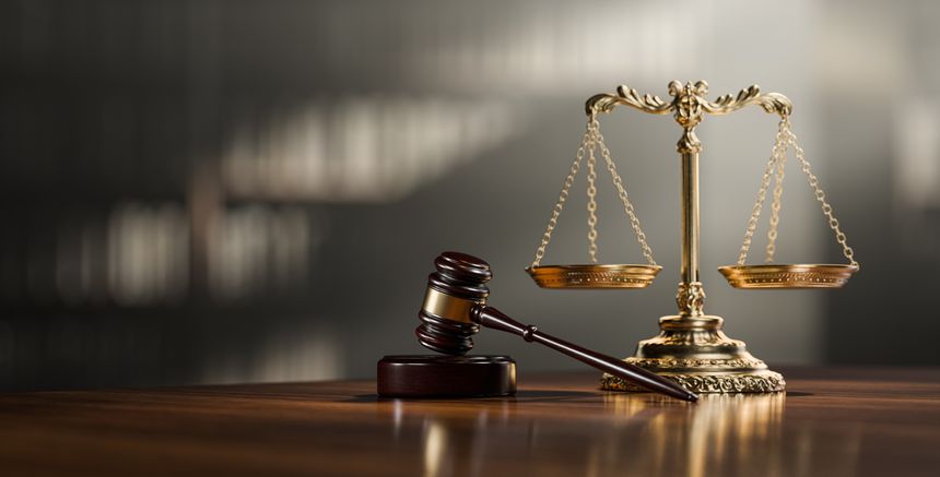 Legal concept: Scales of justice and and the judge's gavel hammer as a symbol of law and order.