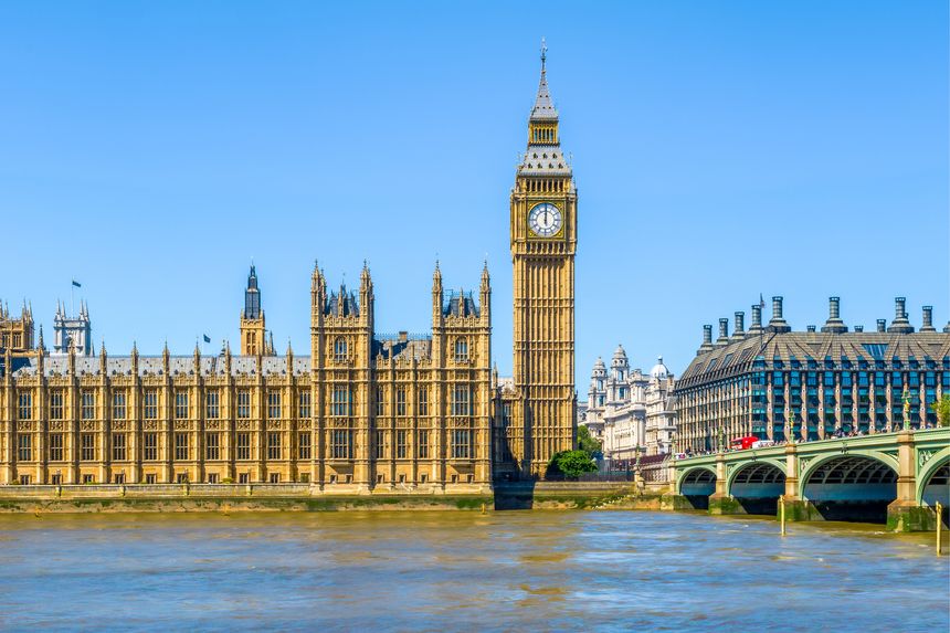 Big Ben and House of Parliament in London on a cloudless day