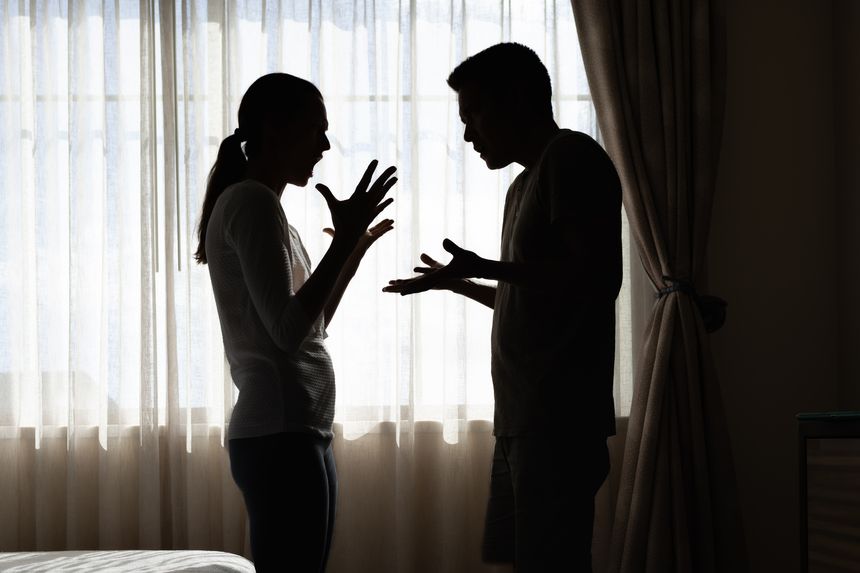 Couple arguing having marriage relationship problems.