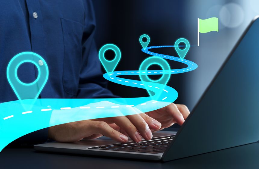 Businessman planning project on laptop computer.