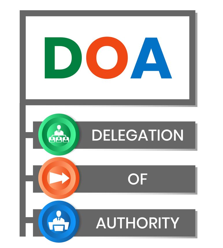 DOA Delegation of authority acronym. business concept background. vector illustration concept with keywords and icons. lettering illustration with icons for web banner, flyer