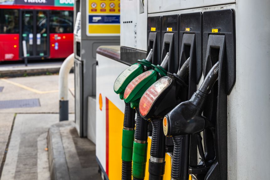 A close up of fuel nozzles at a Shell gas station. London, UK, 29 July 2023