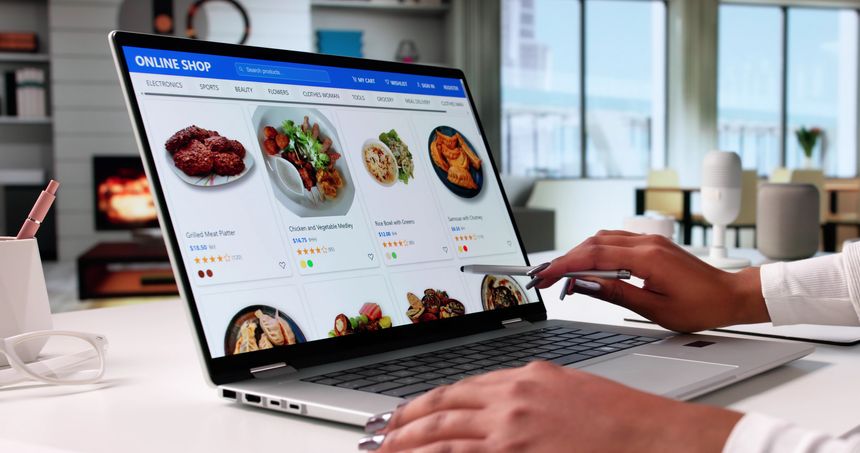 Woman Ordering African Groceries Online For Fast Food Restaurant Delivery.
