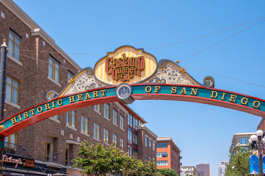 San Diego, California - August 9, 2025: The Gaslamp Quarter sign in the heart of San Diego.