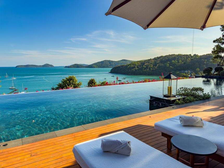 Pool view in Ao Yon beach in Phuket, Thailand, south east asia
