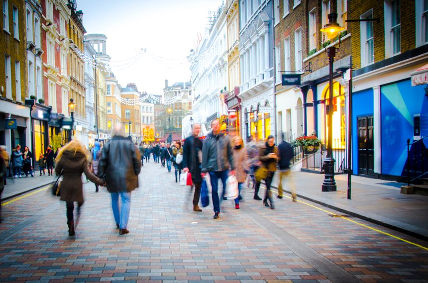 Many people on English shopping high street