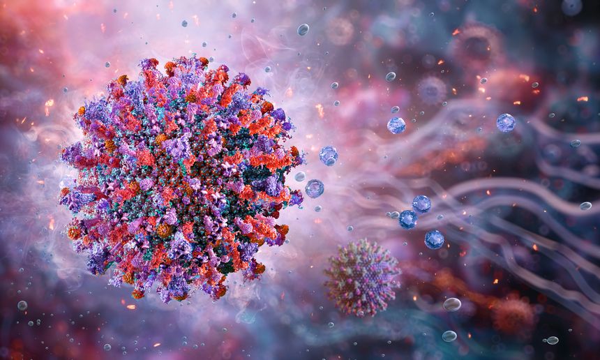 Varicella zoster virus. Double-stranded DNA genome structure, capsid, envelope. Virus causing chickenpox, skin blisters hives sores, shingles. Herpes infection control, vaccine. 3D medical illustration