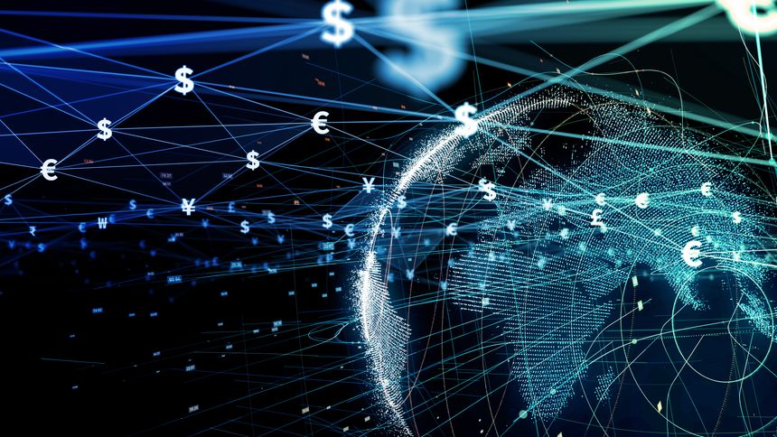 Financial technology concept. Fintech. Online banking. Foreign exchange.