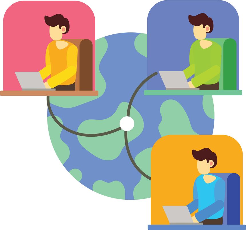 Remote teamwork across the world illustration