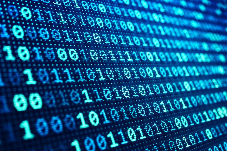 Information technology concept, blue digital data on computer screen