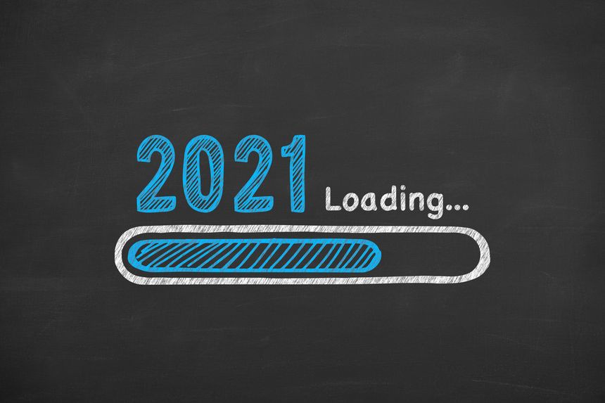 Loading New Year 2021 on Blackboard Background