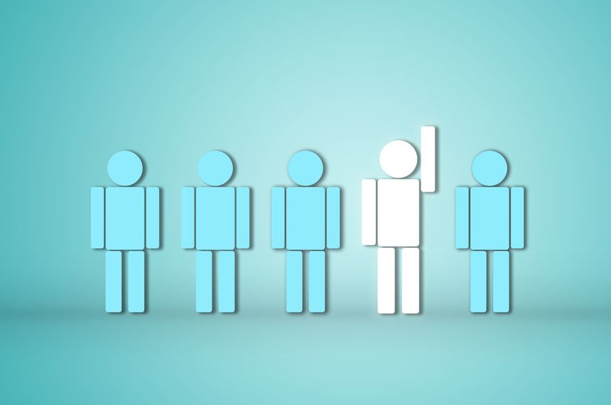 leadership creative idea concept white human outstanding show the hand with other one still standing. business success plan leader.