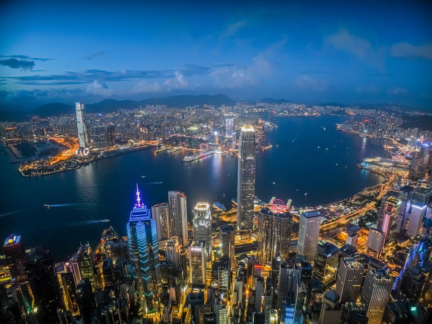 Aerial photography Of Victoria Harbour,Hong Kong Special Administrative Region,China,Asia.