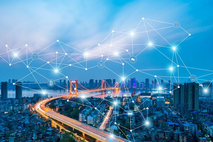 Wuhan Skyline Scenery and Smart City Concept in Wuhan , Hubei Province, China