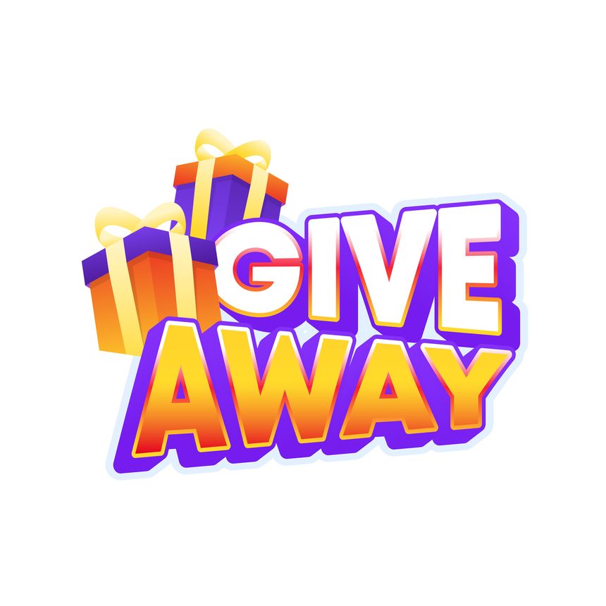 Colorful giveaway text label with gift boxes vector graphic element