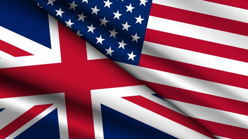 High Quality background with Two Flags of USA and UK