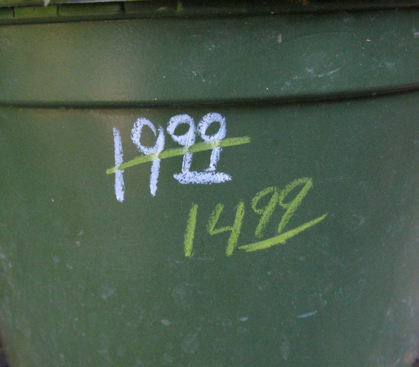 Price marked down on the side of a flower pot