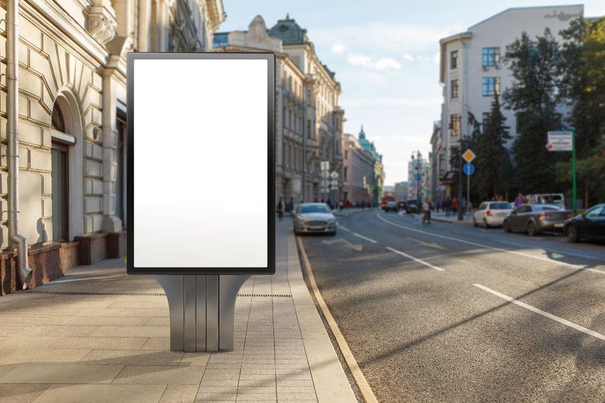 Advertising billboard stand mock up on the street. 3d illustration.