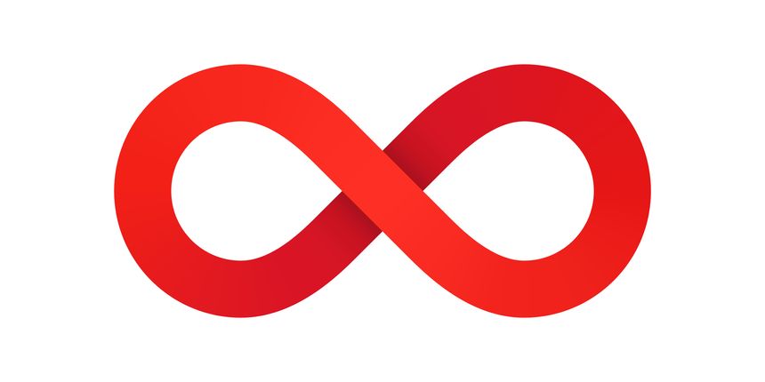 Red volume infinity symbol on white background. Vector illustration