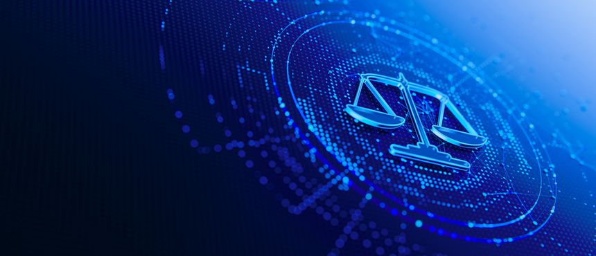 Modern Scales of Justice: Digital Icon for Legal Concepts..