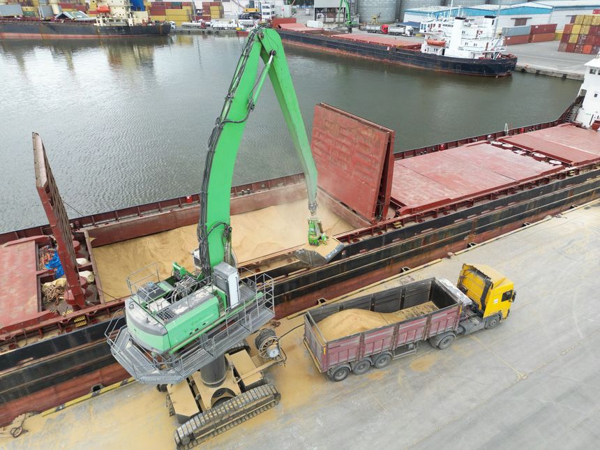 Aerial view of cargo ships in an International port and international shipping by ocean