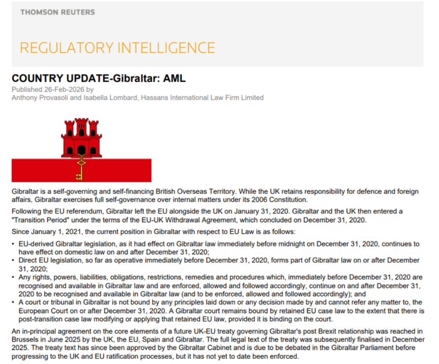 Financial Services duo provide AML regulatory intelligence to Thomson Reuters.