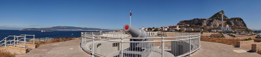 Gibraltar, United Kingdom - 06 08 2014: Panorama at Europa point in front of the famous rock of Gibraltar in the british sovereign territory in Spain