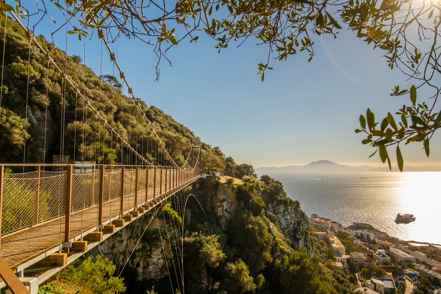 Beautiful Landscape of the Windsor Suspension Bridge from Gibraltar in Spain's South Coast, Europe