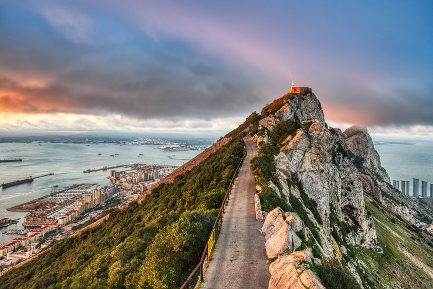 Aerial View from Rock of Gibraltar Summit at Sunset, Gibraltar